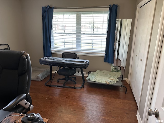 office space featuring baseboards and wood finished floors