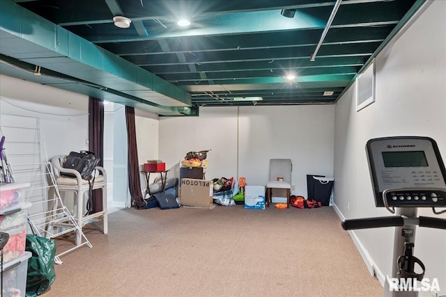 finished below grade area featuring carpet floors