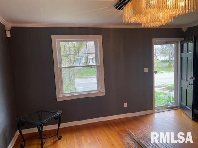 foyer with baseboards and wood finished floors