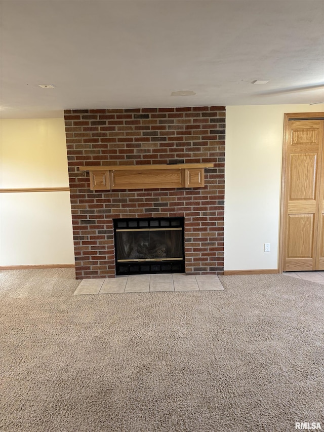 2110 Magnolia Dr, Jacksonville, IL 62650 - interior space with carpet floors, baseboards, and a brick fireplace