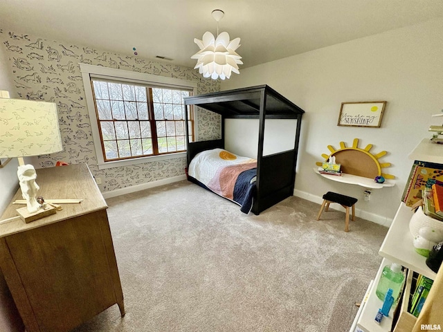 3096 Whitehaven Cir, Galesburg, IL 61401 - bedroom with wallpapered walls, baseboards, and carpet flooring