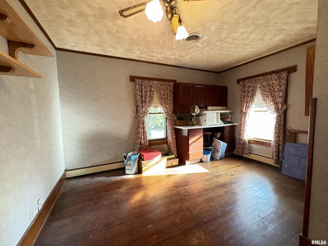 323 E Cortland St, Avon, IL 61415 - interior space featuring baseboard heating, ceiling fan, a wealth of natural light, and baseboards
