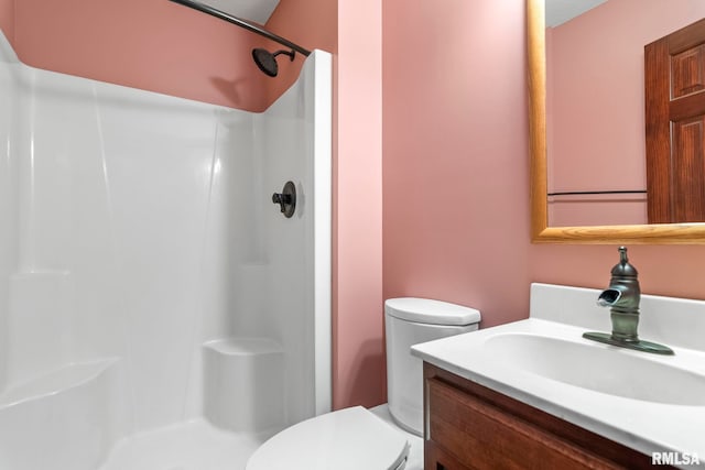 101 E Lester St, Williamsville, IL 62693 - bathroom featuring walk in shower, vanity, and toilet
