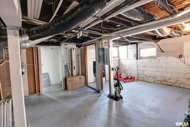 below grade area with electric panel