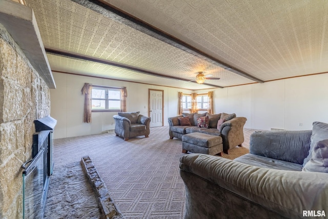 1620 N 703rd Ln, Liberty, IL 62347 - carpeted living room with an ornate ceiling and ceiling fan