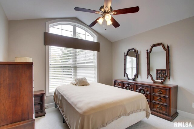 515 Gardendale Dr, Quincy, IL 62301 - bedroom featuring lofted ceiling, a ceiling fan, baseboards, and light carpet