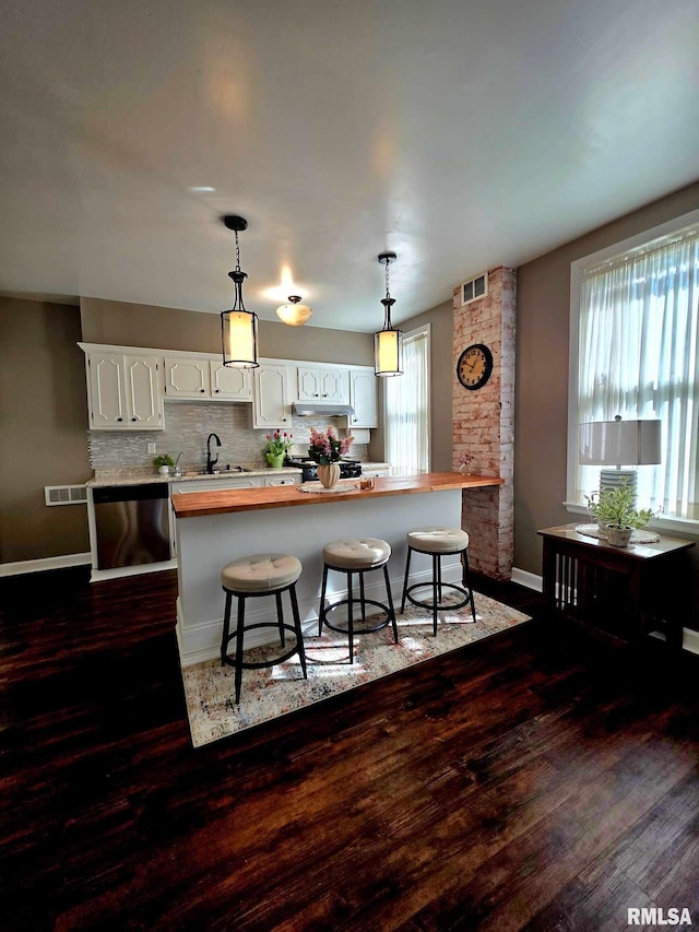419 S 16th St, Quincy, IL 62301 - kitchen with visible vents, a sink, white cabinetry, and dark wood finished floors
