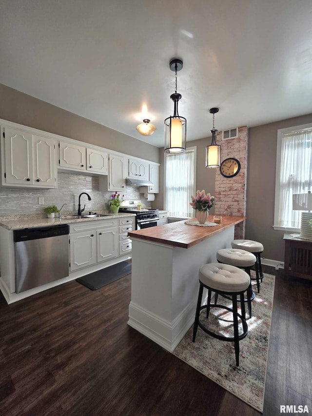 419 S 16th St, Quincy, IL 62301 - kitchen with white cabinets, appliances with stainless steel finishes, dark wood-style floors, and a sink