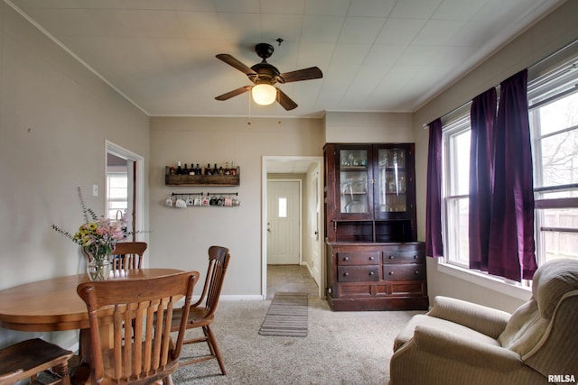 344 S State Rd, Mendon, IL 62351 - dining room featuring a ceiling fan, baseboards, and carpet floors