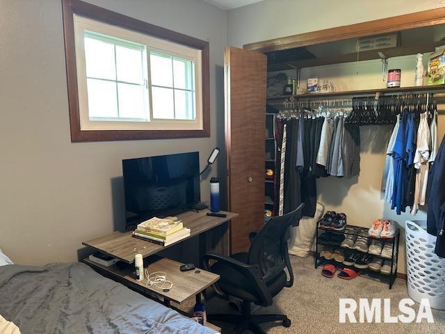 bedroom featuring carpet and a closet