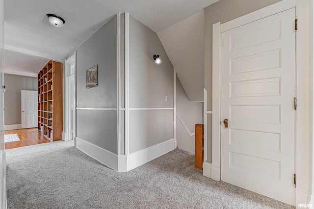 bonus room featuring a textured ceiling and carpet flooring