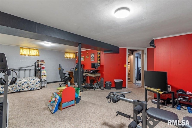 exercise room featuring carpet floors