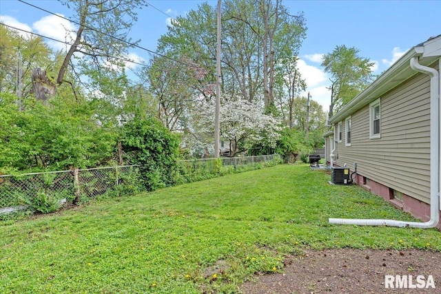view of yard with cooling unit and a fenced backyard