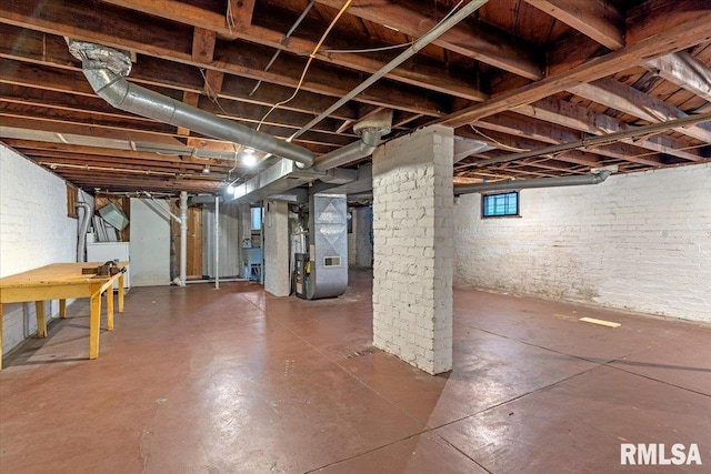 basement featuring heating unit