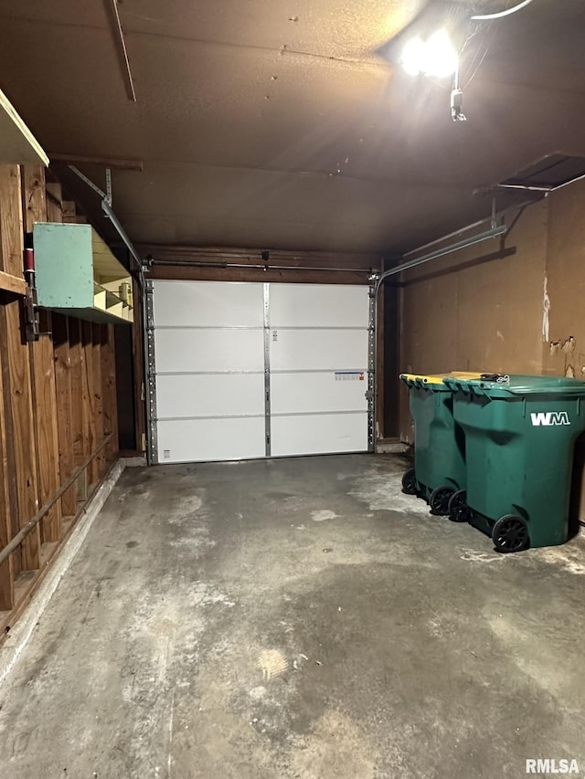garage with wood walls