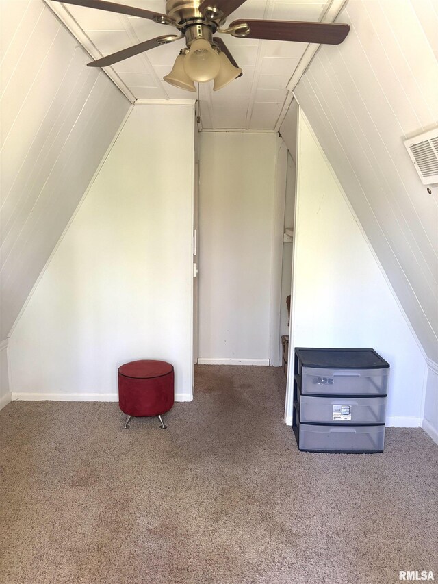 286 Kochs Ln, Meredosia, IL 62665 - additional living space featuring carpet floors, a ceiling fan, lofted ceiling, and baseboards