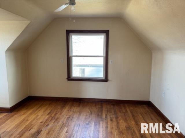 603 E Old 36th Hwy, Alexander, IL 62601 - additional living space featuring baseboards, a ceiling fan, wood finished floors, and lofted ceiling