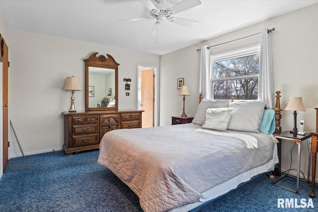bedroom with carpet and a ceiling fan