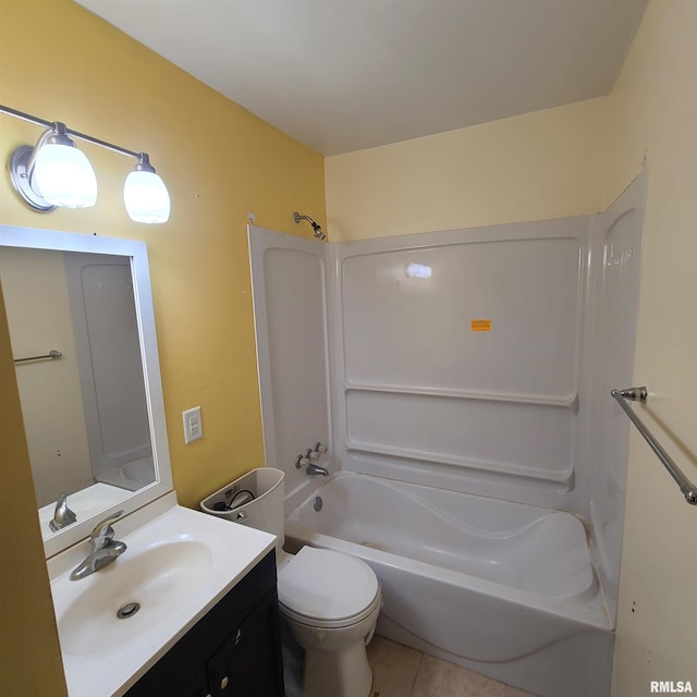 bathroom featuring vanity, tile patterned flooring, toilet, and shower / tub combination