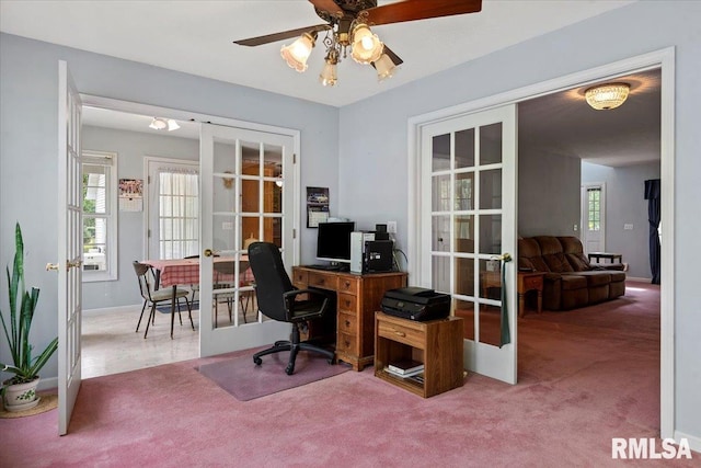 3300 Winch Rd, Springfield, IL 62707 - carpeted office space featuring french doors, ceiling fan, and baseboards