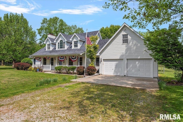 3300 Winch Rd, Springfield, IL 62707 - cape cod house featuring covered porch, a front yard, a chimney, and a shingled roof