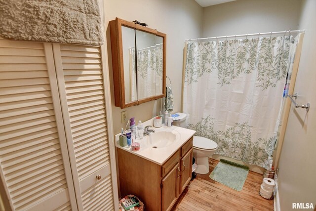 629 W Adams St, Taylorville, IL 62568 - full bathroom with wood finished floors, toilet, vanity, and curtained shower