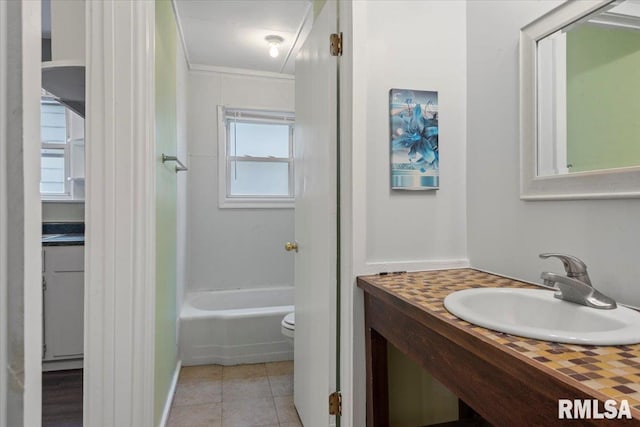 1127 N 6th St, Springfield, IL 62702 - full bathroom with vanity, tile patterned flooring, toilet, and bathing tub / shower combination