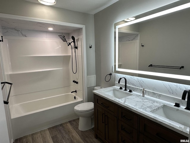 1815 Stonehenge Rd, Springfield, IL 62702 - full bath featuring double vanity, wood finished floors, and bathing tub / shower combination