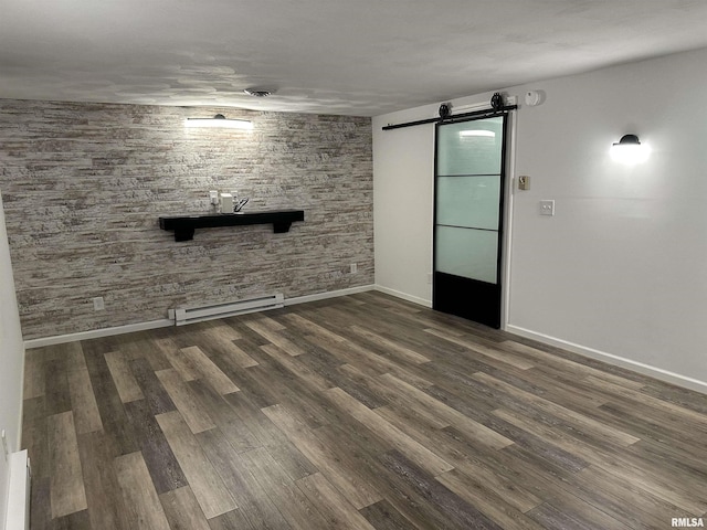 1815 Stonehenge Rd, Springfield, IL 62702 - unfurnished living room featuring a barn door, a baseboard radiator, and wood finished floors