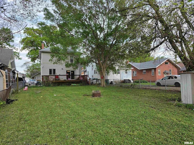 view of yard with a deck and a fenced backyard