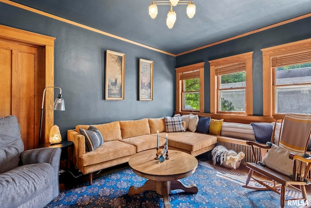 living room with a notable chandelier