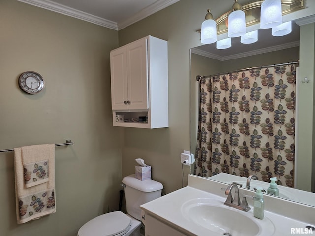 2704 Kings Pointe NE Unit 2704, Quincy, IL 62305 - bathroom with ornamental molding, toilet, a shower with shower curtain, and vanity