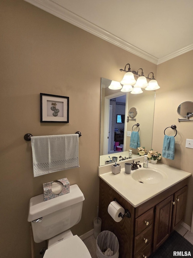 2704 Kings Pointe NE Unit 2704, Quincy, IL 62305 - half bath with toilet, ornamental molding, vanity, and baseboards