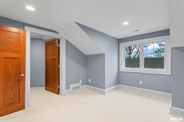 bonus room with recessed lighting, visible vents, baseboards, and carpet floors