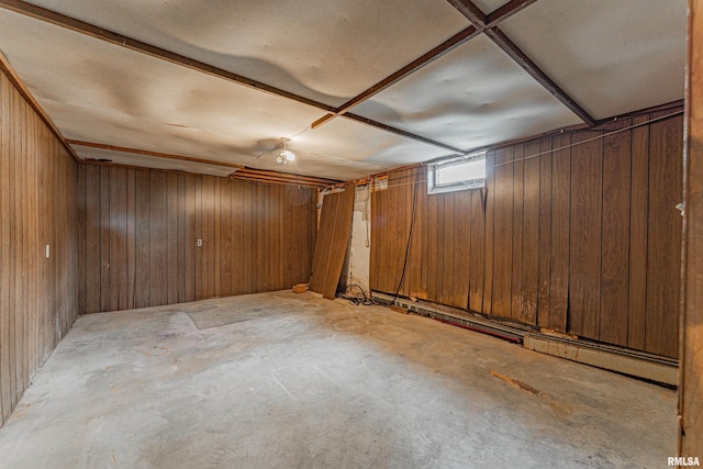 below grade area with wood walls