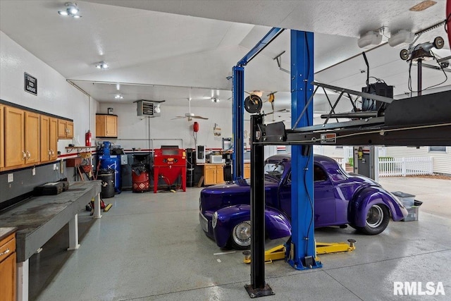 garage featuring a workshop area