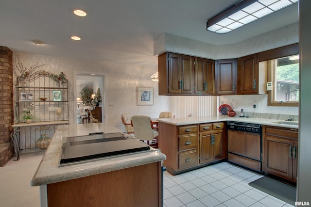 432 W Fairway Dr, Quincy, IL 62305 - kitchen with dishwasher, light countertops, a peninsula, light tile patterned flooring, and recessed lighting