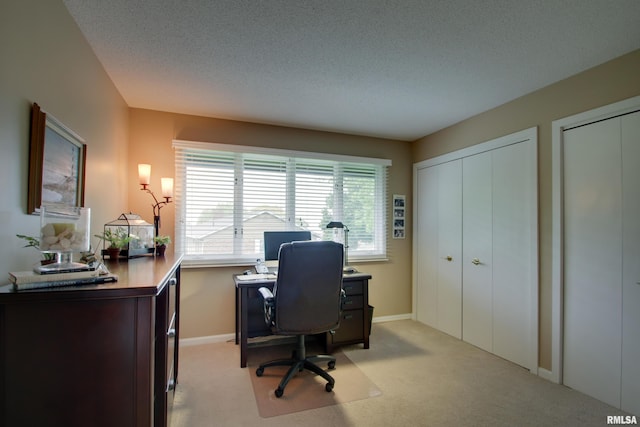 432 W Fairway Dr, Quincy, IL 62305 - home office with light carpet, a textured ceiling, and baseboards