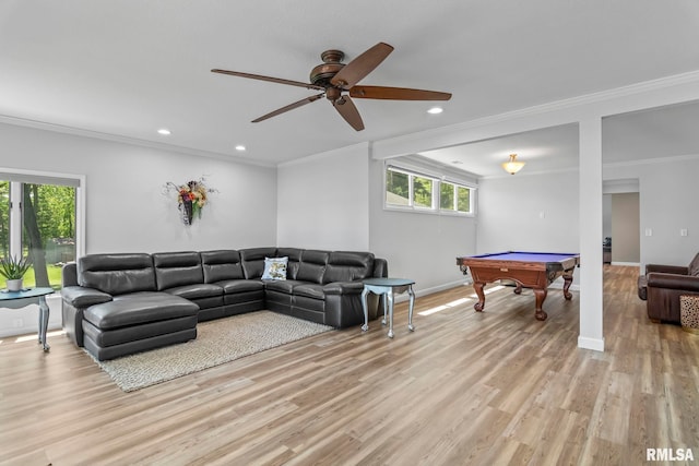 188 E Hazel Dell Ln, Springfield, IL 62712 - living area with billiards table, ceiling fan, light wood-style flooring, baseboards, and recessed lighting