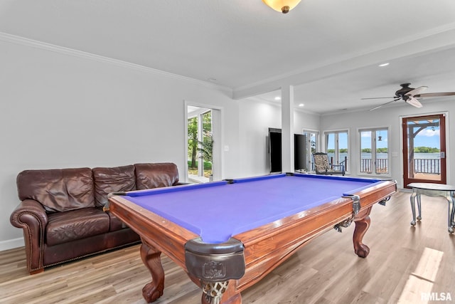 188 E Hazel Dell Ln, Springfield, IL 62712 - game room featuring plenty of natural light, recessed lighting, crown molding, billiards table, and light wood-type flooring