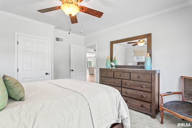 188 E Hazel Dell Ln, Springfield, IL 62712 - bedroom featuring ornamental molding, a ceiling fan, and light carpet