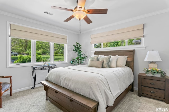 188 E Hazel Dell Ln, Springfield, IL 62712 - bedroom with light colored carpet, baseboards, crown molding, and ceiling fan