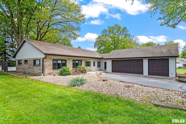 188 E Hazel Dell Ln, Springfield, IL 62712 - single story home with concrete driveway, a garage, a front yard, and stone siding