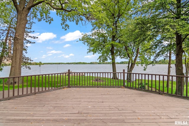 188 E Hazel Dell Ln, Springfield, IL 62712 - wooden terrace featuring a water view and a yard