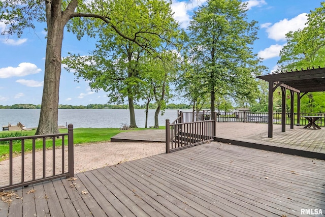 188 E Hazel Dell Ln, Springfield, IL 62712 - wooden terrace with a water view, a pergola, and a yard