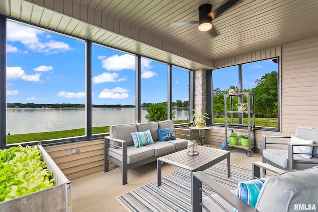 321 Harbor Point Pl, Springfield, IL 62712 - sunroom featuring a water view, outdoor lounge area, and ceiling fan