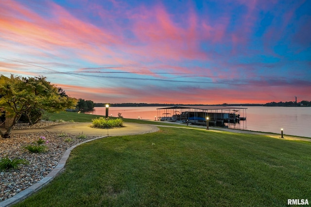 321 Harbor Point Pl, Springfield, IL 62712 - dock area featuring boat lift, a water view, and a yard