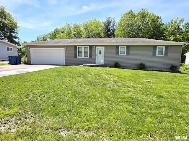 514 W Washington St, Mendon, IL 62351 - ranch-style home with a garage, concrete driveway, and a front lawn