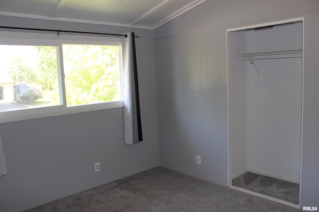 214 W B St, Alpha, IL 61413 - unfurnished bedroom with vaulted ceiling, carpet floors, and a closet