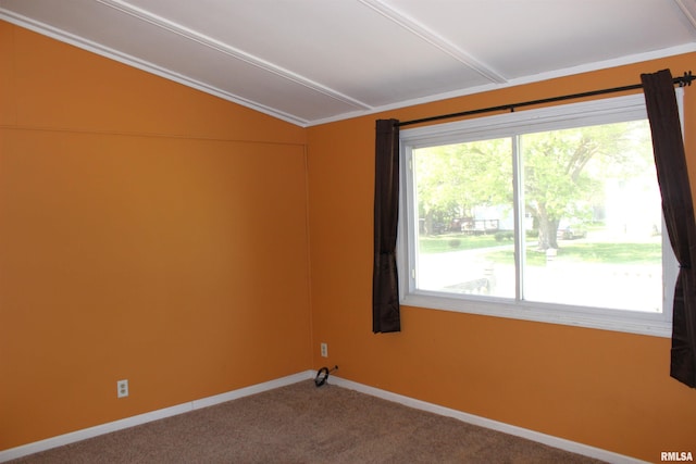 214 W B St, Alpha, IL 61413 - carpeted empty room featuring vaulted ceiling and baseboards